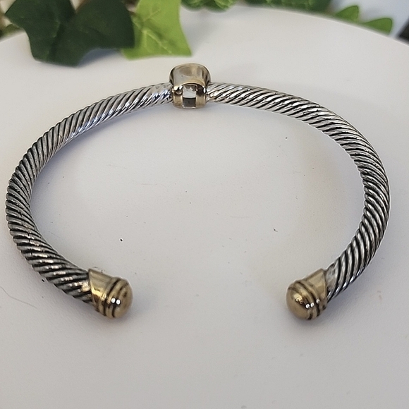 Classic Cable Bracelet Open Cuff with Clear Crystal Stone - Picture 7 of 9